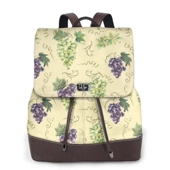 Ratiio Green And Purple Grapes Pattern Womens Backpack Purse Leather Backpack Purse for Women Travel Fashion Backpack Designer Ladies Shoulder Bags