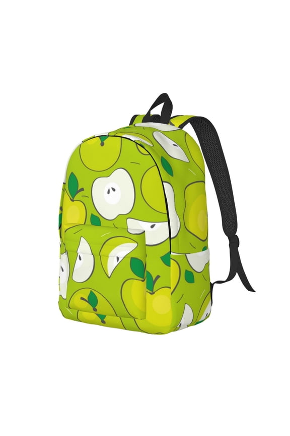 Green Apple Print Canvas Backpack for Women & Men Retro Aesthetic Rucksack Basic Backpack for High School/College Students Travel Laptop Bag