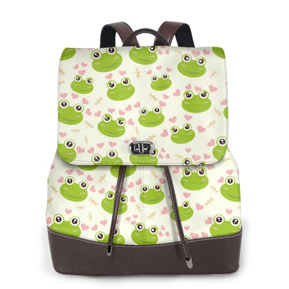 Ratiio Green Frog Pattern Womens Backpack Purse Leather Backpack Purse for Women Travel Fashion Backpack Designer Ladies Shoulder Bags