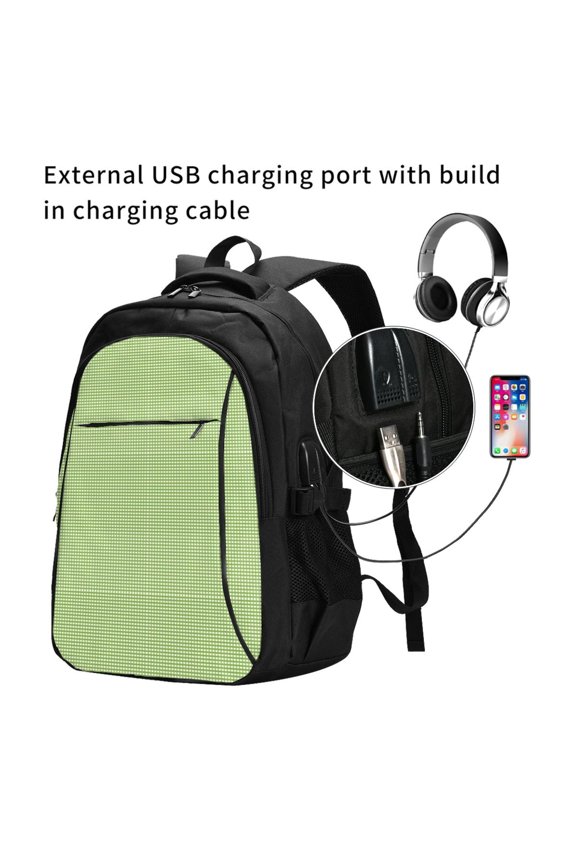 Green Gingham Print Travel Laptop Backpack,Slim Sturdy Laptops Backpack with USB Charging Port, Water Resistant College School Computer Bag