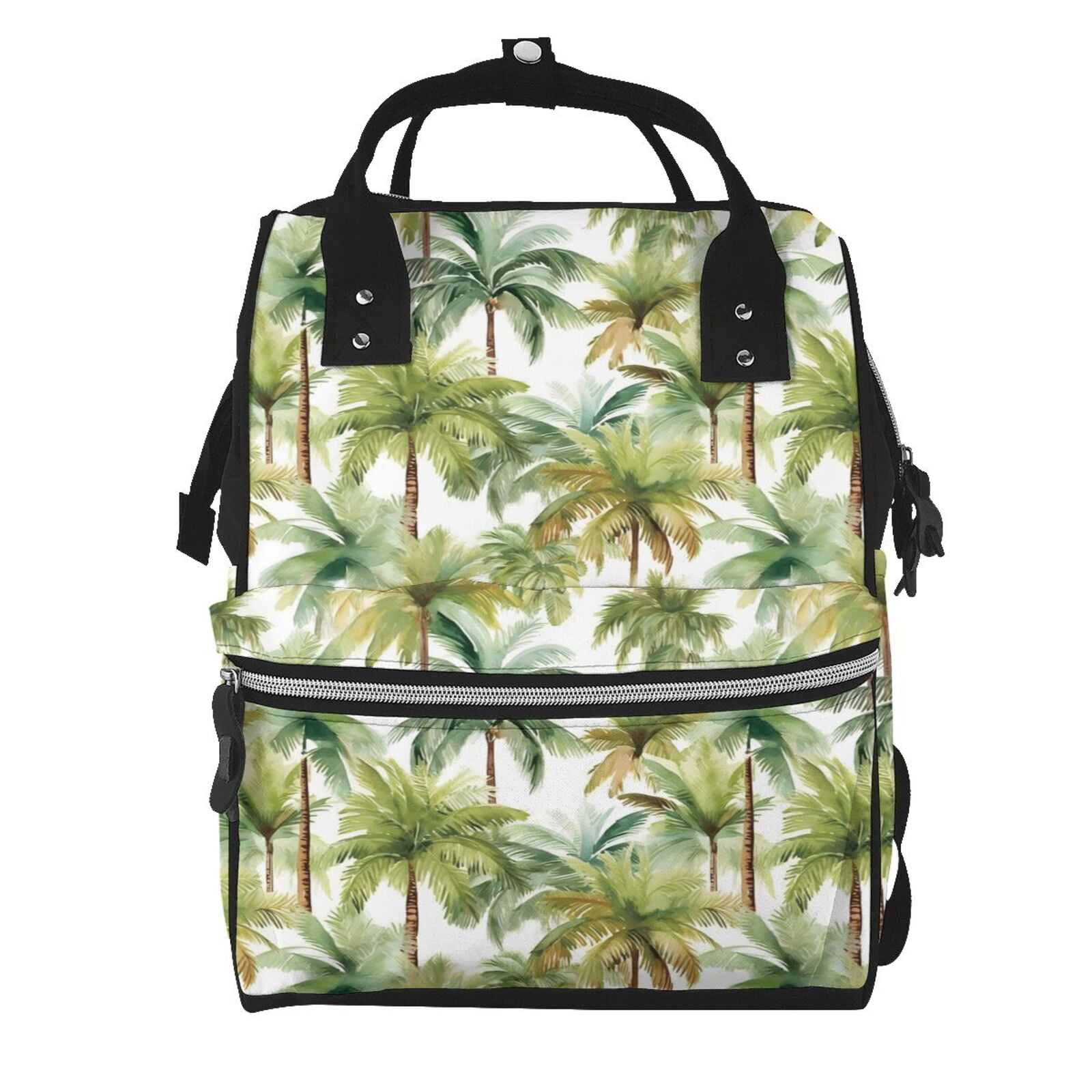 Ratiio Green Hawaii Palms Mummy Backpack - Waterproof Twill Canvas, Large Capacity Diaper Bag with Multiple Pockets and Adjustable Straps