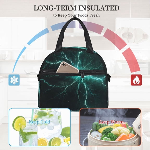 Ratiio Green Lightning Flash Pattern Lunch Bag ,Insulated Lunch Box, Small Leakproof Cooler Food Lunch Containers Reusable High Capacity Lunch Tote Bags