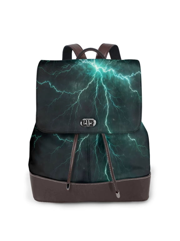 Green Lightning Flash Pattern Womens Backpack Purse Leather Backpack Purse for Women Travel Fashion Backpack Designer Ladies Shoulder Bags