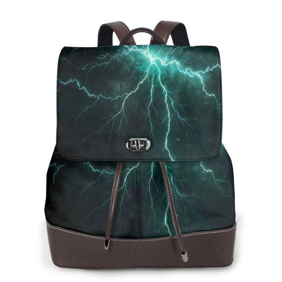 Ratiio Green Lightning Flash Pattern Womens Backpack Purse Leather Backpack Purse for Women Travel Fashion Backpack Designer Ladies Shoulder Bags