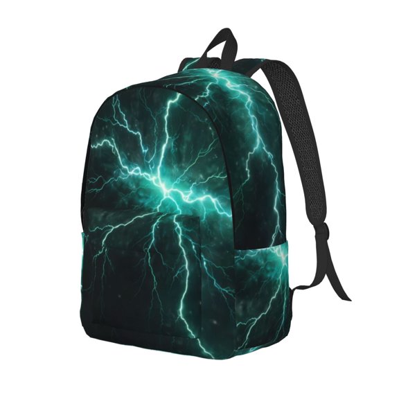 Ratiio Green Lightning Flash Print Canvas Backpack for Women & Men Retro Aesthetic Rucksack Basic Backpack for High School/College Students Travel Laptop Bag