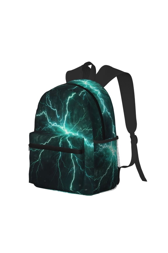 Green Lightning Flash Print Casual Backpack for Men and Women, Water Resistant Oxford Fabric School Bag Lightweight Travel Daypack