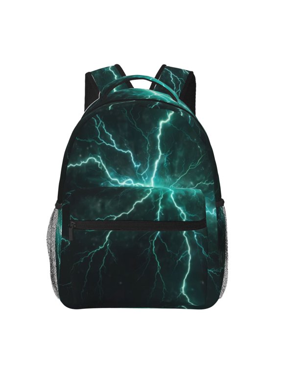 Green Lightning Flash Print Eco-Friendly Casual Backpack, Water-Resistant Polyester Canvas Daypack with Smooth Zippers, Comfortable & Durable Travel Bag with Laptop Compartment