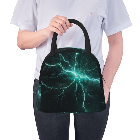 Ratiio Green Lightning Flash Print Insulated Lunch Bag Women Reusable Lunch Box with Pocket for Work Picnic Travel