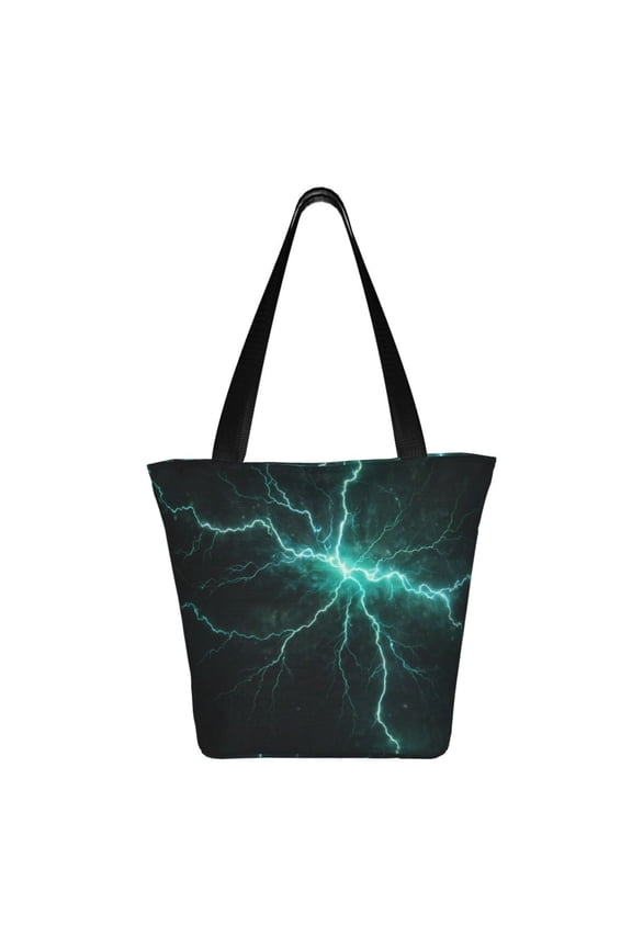 Green Lightning Flash Print Shoulder Bag for Women, Polyester Crossbody Purse Lightweight Handbag for Daily Travel and Casual Use