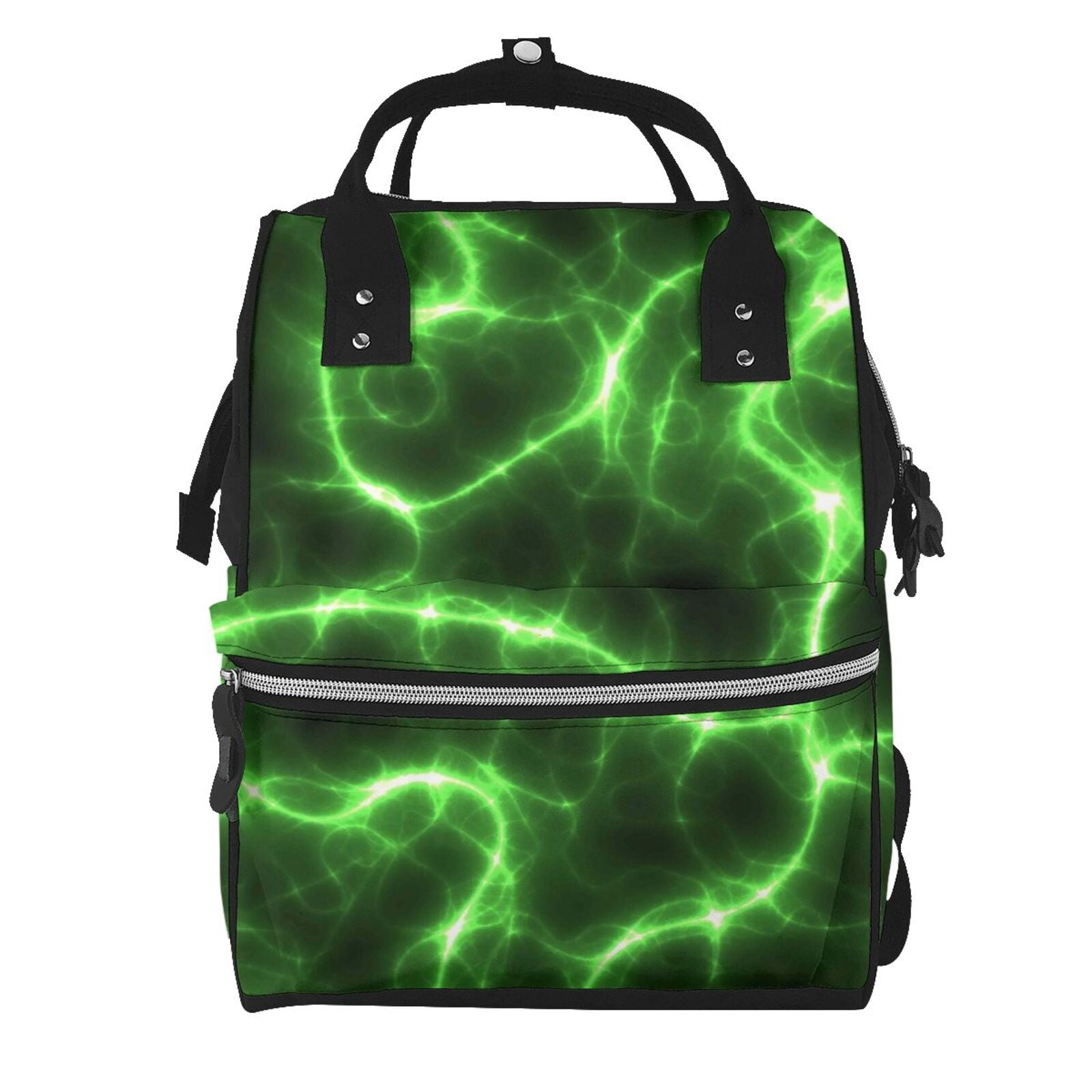 Ratiio Green Lightning Mummy Backpack - Waterproof Twill Canvas, Large Capacity Diaper Bag with Multiple Pockets and Adjustable Straps