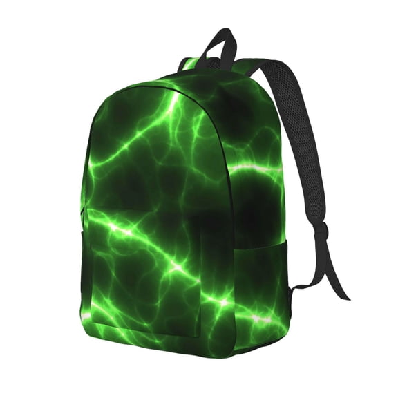 Ratiio Green Lightning Print Canvas Backpack for Women & Men Retro Aesthetic Rucksack Basic Backpack for High School/College Students Travel Laptop Bag