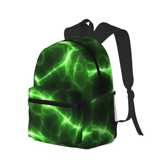 Ratiio Green Lightning Print Casual Backpack for Men and Women, Water Resistant Oxford Fabric School Bag Lightweight Travel Daypack