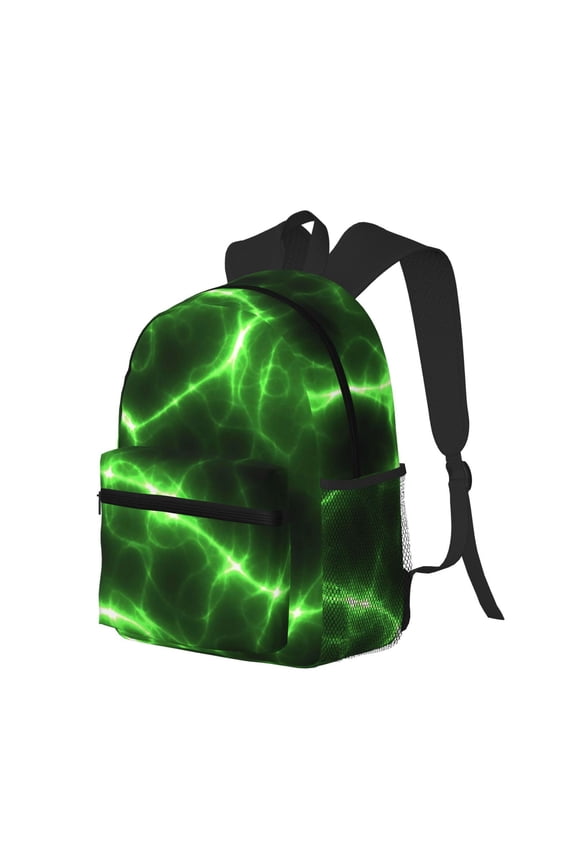 Green Lightning Print Casual Backpack for Men and Women, Water Resistant Oxford Fabric School Bag Lightweight Travel Daypack