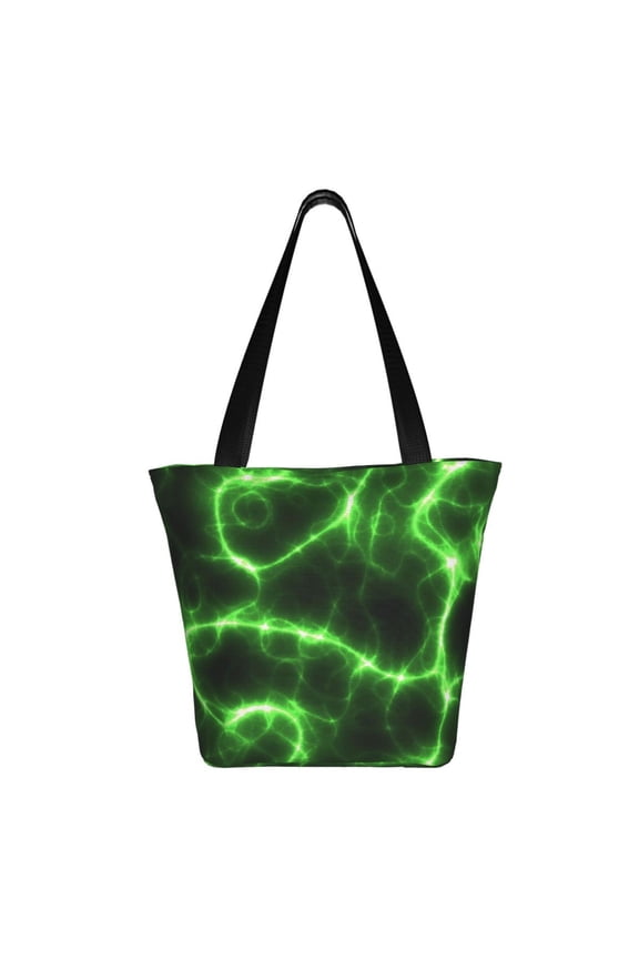 Green Lightning Print Shoulder Bag for Women, Polyester Crossbody Purse Lightweight Handbag for Daily Travel and Casual Use