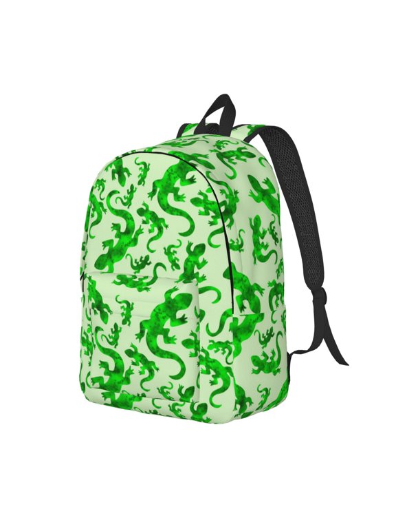 Green Lizard Print Canvas Backpack for Women & Men Retro Aesthetic Rucksack Basic Backpack for High School/College Students Travel Laptop Bag