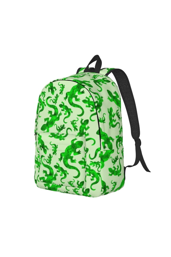 Green Lizard Print Canvas Backpack for Women & Men Retro Aesthetic Rucksack Basic Backpack for High School/College Students Travel Laptop Bag