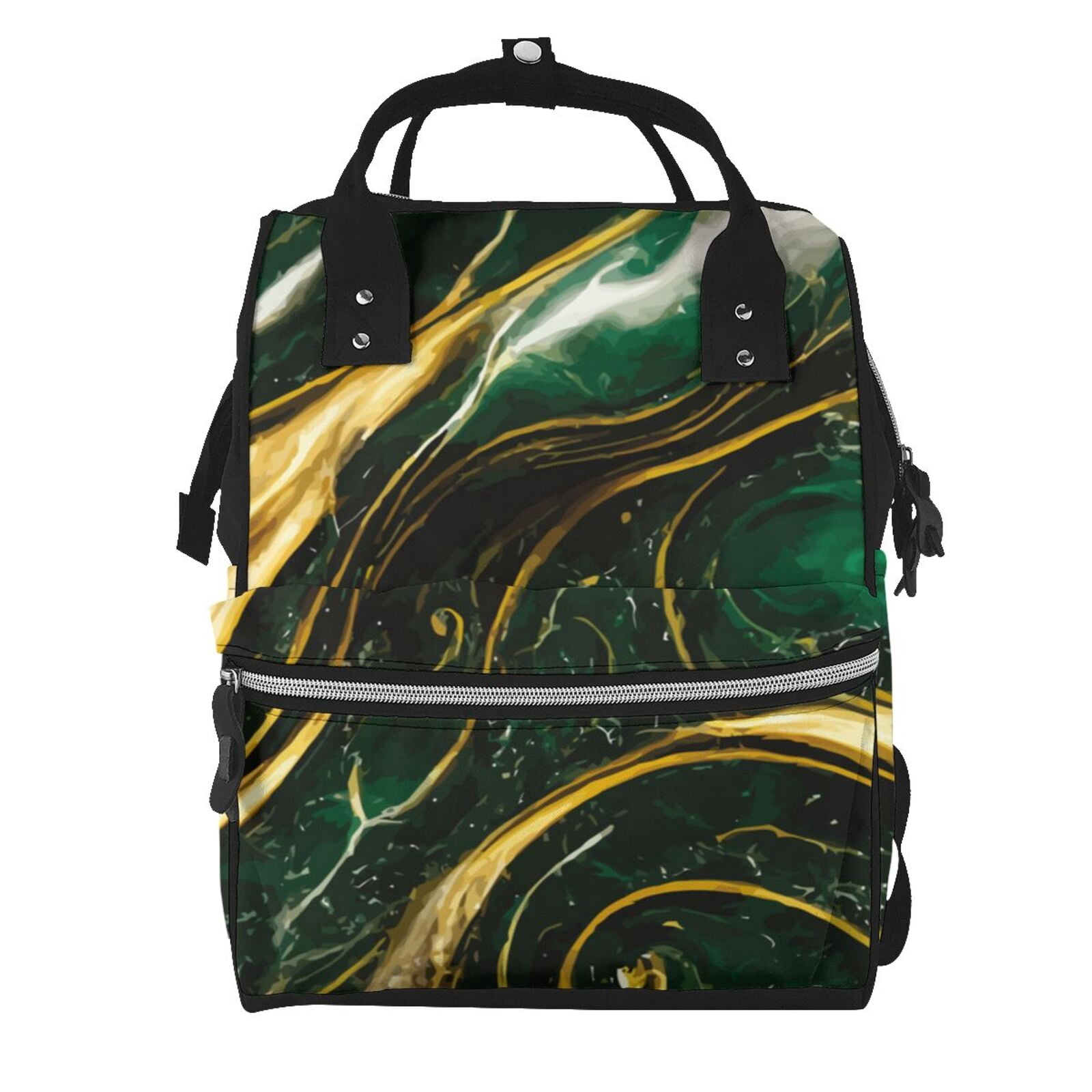 Ratiio Green Marble Mummy Backpack - Waterproof Twill Canvas, Large Capacity Diaper Bag with Multiple Pockets and Adjustable Straps