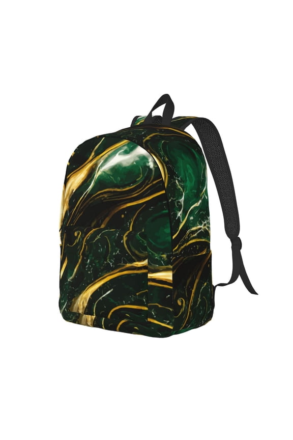Green Marble Print Canvas Backpack for Women & Men Retro Aesthetic Rucksack Basic Backpack for High School/College Students Travel Laptop Bag