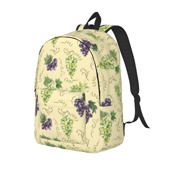 Ratiio Green And Purple Grapes Print Canvas Backpack for Women & Men Retro Aesthetic Rucksack Basic Backpack for High School/College Students Travel Laptop Bag