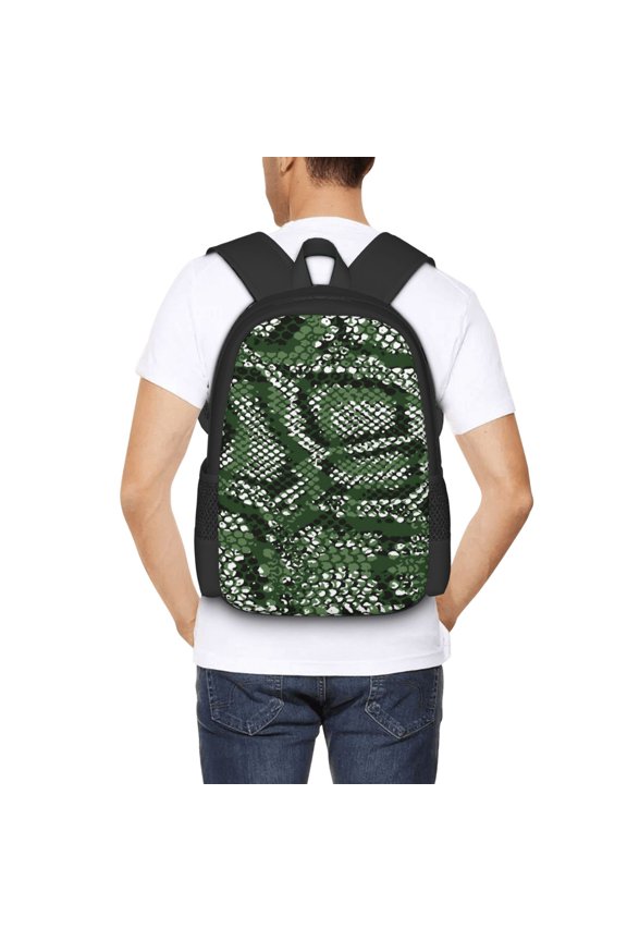 Green Snakeskin Backpack for Men and Women - Durable 600D Oxford Cloth -Large Capacity, Water-Resistant School, Travel, and Hiking Bag