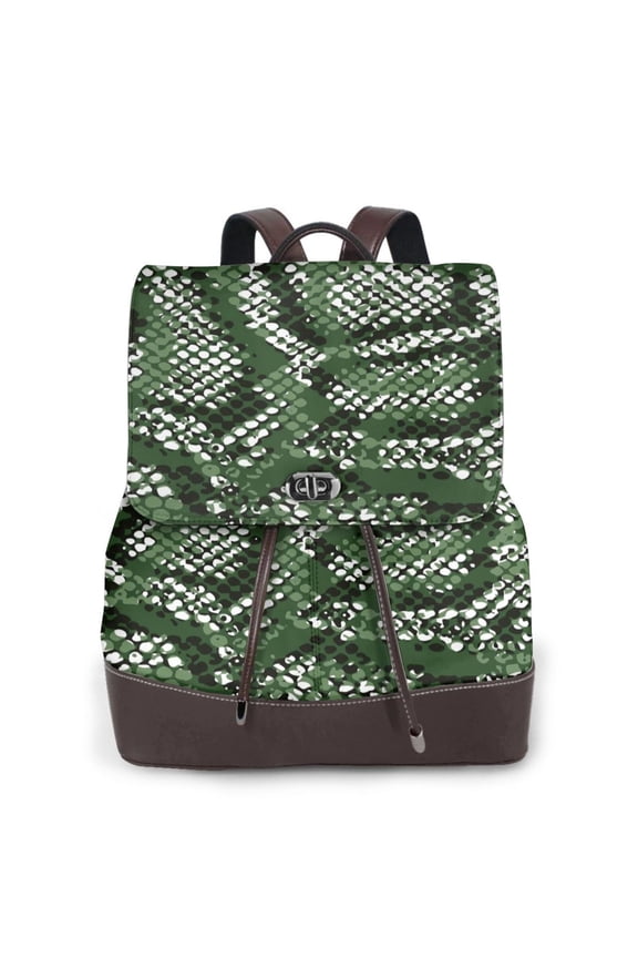 Green Snakeskin Pattern Womens Backpack Purse Leather Backpack Purse for Women Travel Fashion Backpack Designer Ladies Shoulder Bags