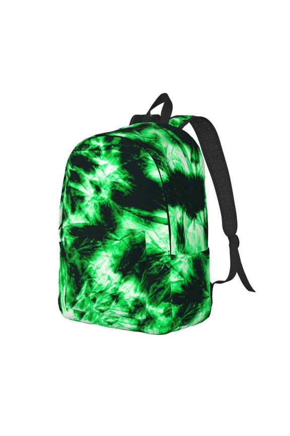 Green Tie Dye Print Canvas Backpack for Women & Men Retro Aesthetic Rucksack Basic Backpack for High School/College Students Travel Laptop Bag