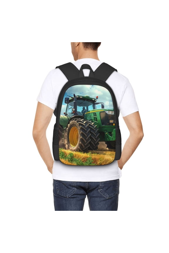 Green Tractor Field Backpack for Men and Women - Durable 600D Oxford Cloth -Large Capacity, Water-Resistant School, Travel, and Hiking Bag