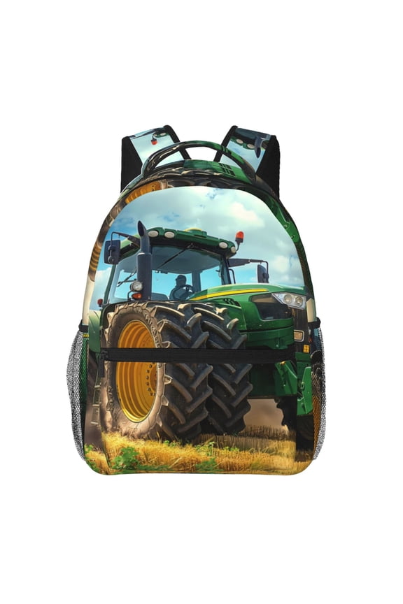 Green Tractor Field Print Eco-Friendly Casual Backpack, Water-Resistant Polyester Canvas Daypack with Smooth Zippers, Comfortable & Durable Travel Bag with Laptop Compartment