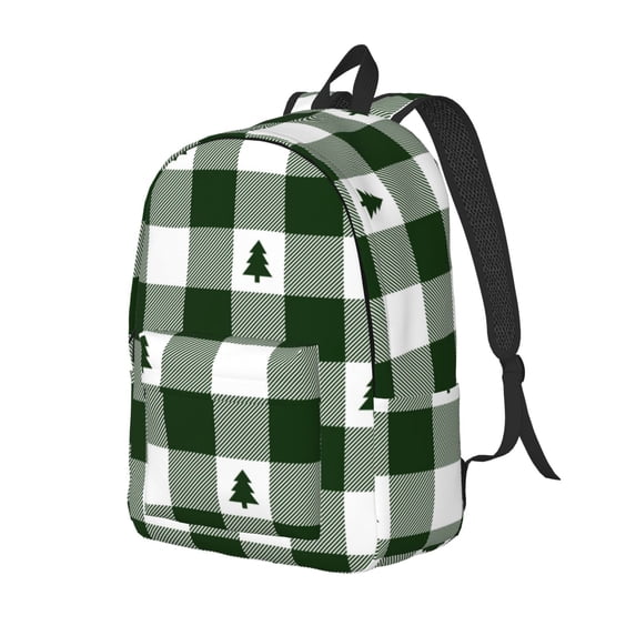 Ratiio Green White Lumberjack Plaid Print Canvas Backpack for Women & Men Retro Aesthetic Rucksack Basic Backpack for High School/College Students Travel Laptop Bag