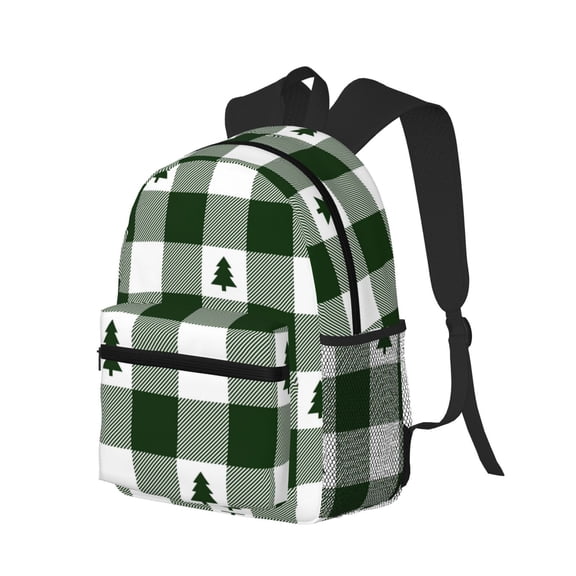 Ratiio Green White Lumberjack Plaid Print Casual Backpack for Men and Women, Water Resistant Oxford Fabric School Bag Lightweight Travel Daypack