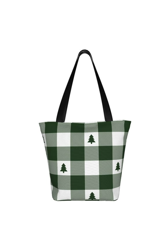 Green White Lumberjack Plaid Print Shoulder Bag for Women, Polyester Crossbody Purse Lightweight Handbag for Daily Travel and Casual Use
