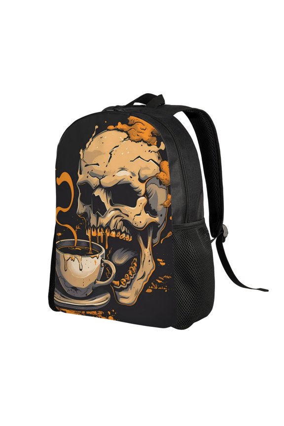 Grim Coffee Skull Print Backpack with Padded 15-inch Laptop Sleeve- Spacious and Durable Daypack for Work and Travel