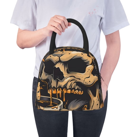 Ratiio Grim Coffee Skull Print Insulated Lunch Bag Women Reusable Lunch Box with Pocket for Work Picnic Travel