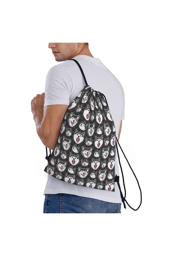 HUSKY Face Print Drawstring Backpack Bag Sport Gym Sackpack Heavy Duty String Backpack for Men Women