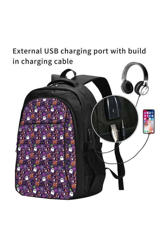 Halloween Sweet Candy Print Travel Laptop Backpack,Slim Sturdy Laptops Backpack with USB Charging Port, Water Resistant College School Computer Bag