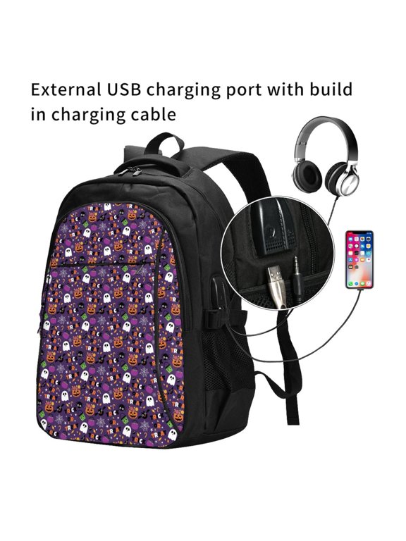 Halloween Sweet Candy Print Travel Laptop Backpack,Slim Sturdy Laptops Backpack with USB Charging Port, Water Resistant College School Computer Bag