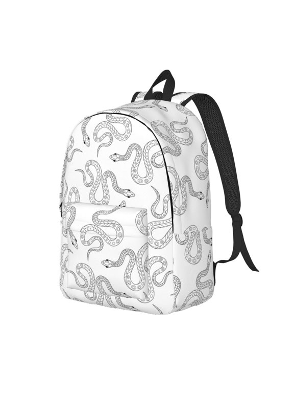 Hand Drawn Snake Print Canvas Backpack for Women & Men Retro Aesthetic Rucksack Basic Backpack for High School/College Students Travel Laptop Bag