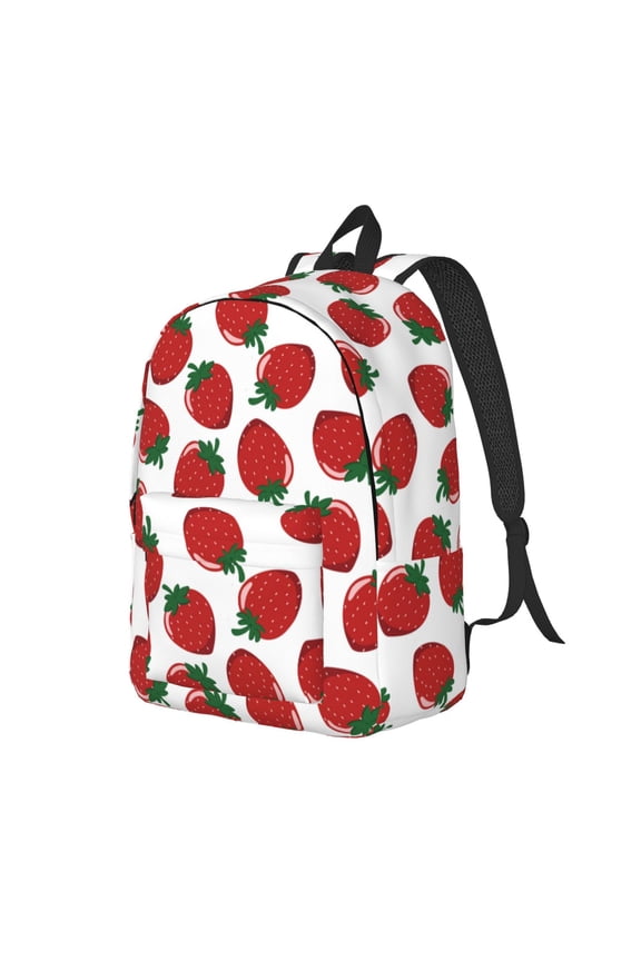 Hand Drawn Strawberry Print Canvas Backpack for Women & Men Retro Aesthetic Rucksack Basic Backpack for High School/College Students Travel Laptop Bag