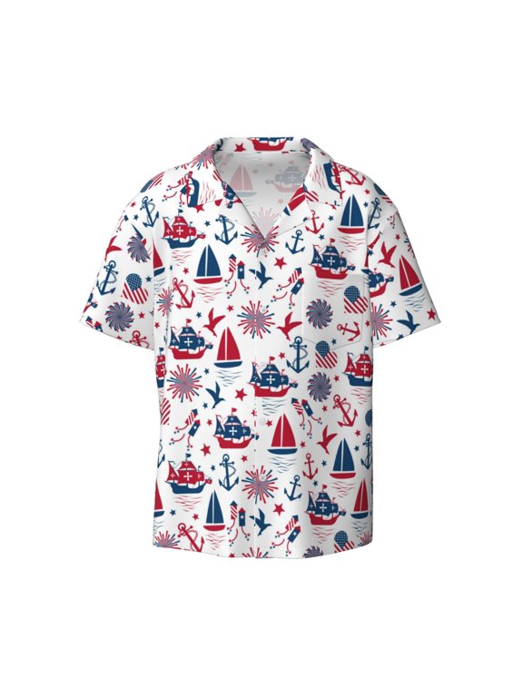 Happy Columbus Day Print Mens Casual Short Sleeve Shirts Button Down Textured Shirts Summer Beach Shirt with Pocket Men's Casual Short-sleeved Shirt