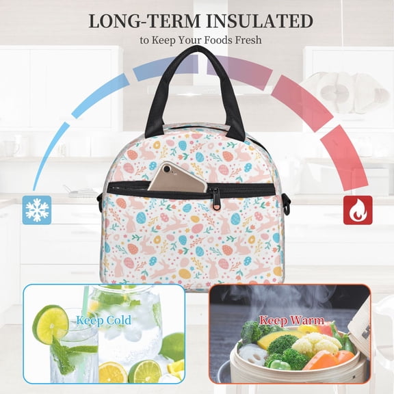Ratiio Happy Easter Pattern Lunch Bag ,Insulated Lunch Box, Small Leakproof Cooler Food Lunch Containers Reusable High Capacity Lunch Tote Bags