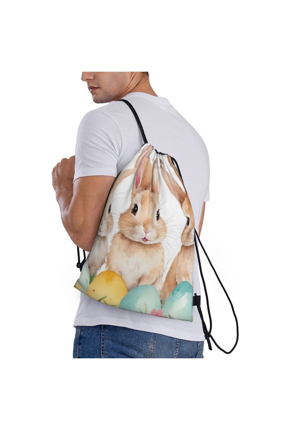 Happy Easter Print Drawstring Backpack Bag Sport Gym Sackpack Heavy Duty String Backpack for Men Women