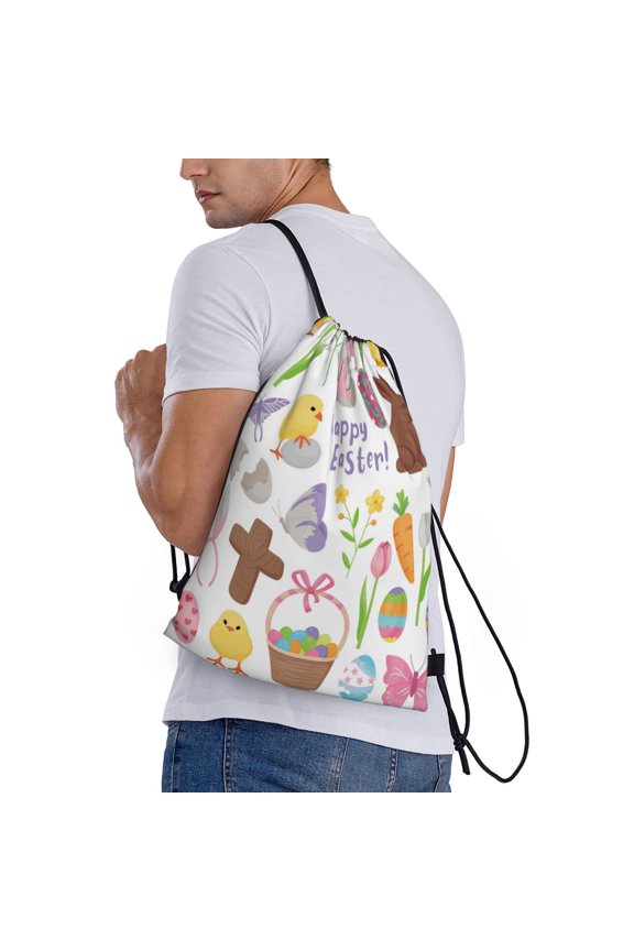 Happy Easter1 Print Drawstring Backpack Bag Sport Gym Sackpack Heavy Duty String Backpack for Men Women