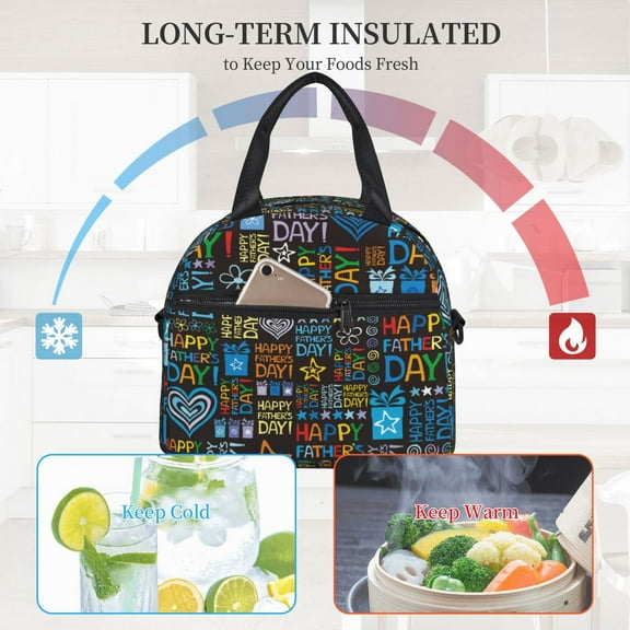 Ratiio Happy Father Day Pattern Lunch Bag ,Insulated Lunch Box, Small Leakproof Cooler Food Lunch Containers Reusable High Capacity Lunch Tote Bags