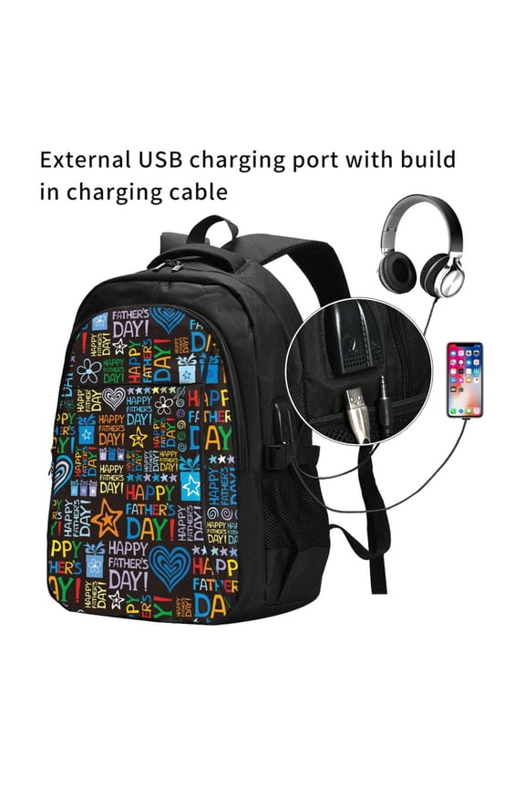 Happy Father Day Print Travel Laptop Backpack,Slim Sturdy Laptops Backpack with USB Charging Port, Water Resistant College School Computer Bag