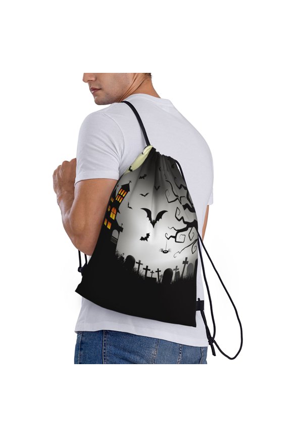 Happy Halloween 1 Print Drawstring Backpack Bag Sport Gym Sackpack Heavy Duty String Backpack for Men Women