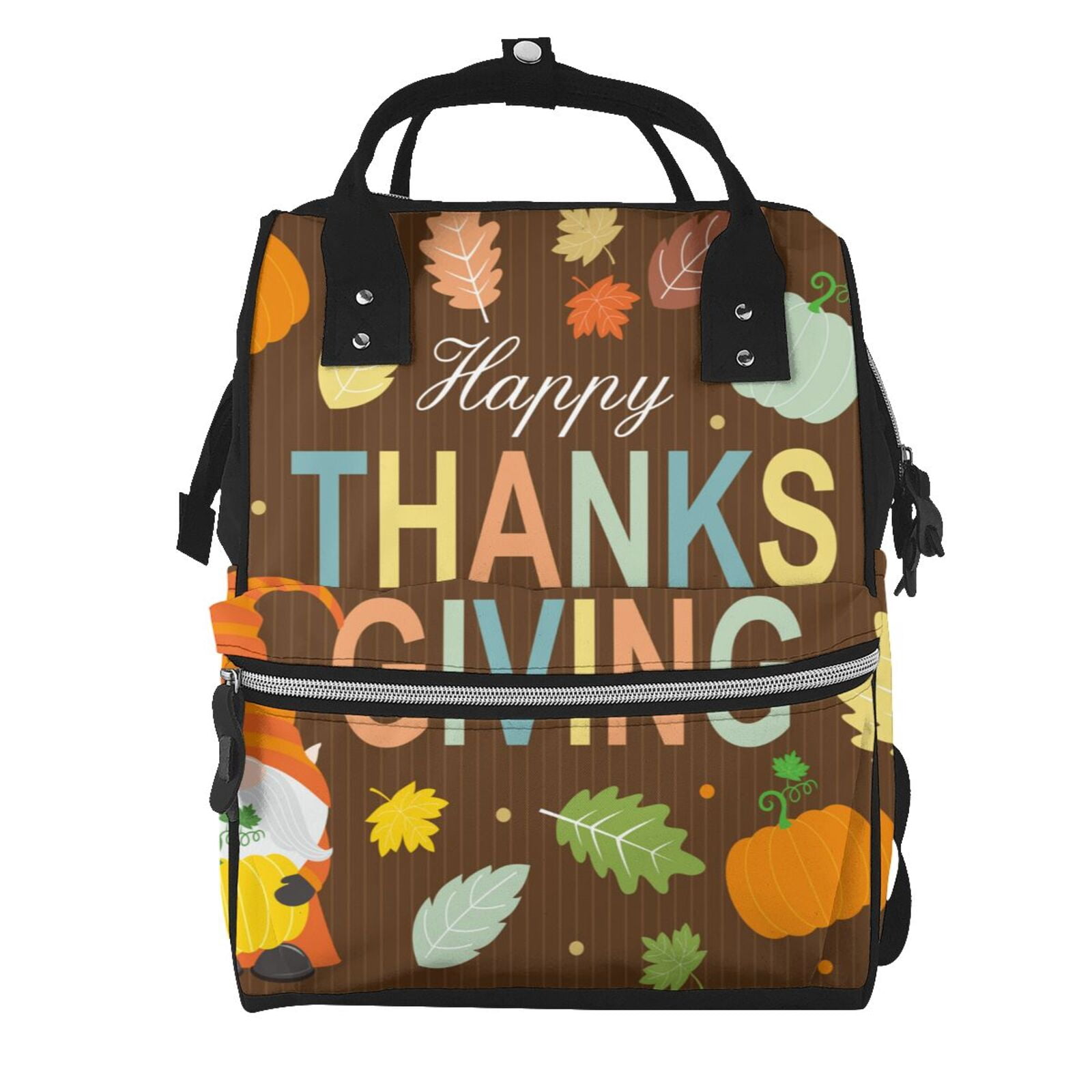 Ratiio Happy Thanksgiving With Gnome Mummy Backpack - Waterproof Twill Canvas, Large Capacity Diaper Bag with Multiple Pockets and Adjustable Straps