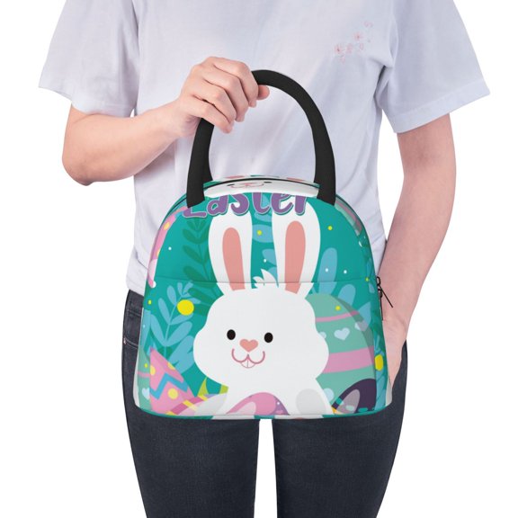 Ratiio Happy easter Print Insulated Lunch Bag Women Reusable Lunch Box with Pocket for Work Picnic Travel