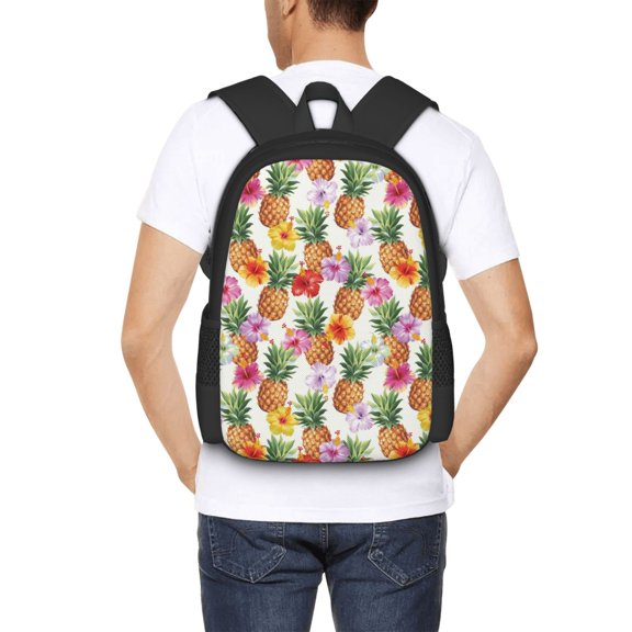 Ratiio Hawaiian Pineapples And Hibiscus Flowers Backpack for Men and Women - Durable 600D Oxford Cloth -Large Capacity, Water-Resistant School, Travel, and Hiking Bag