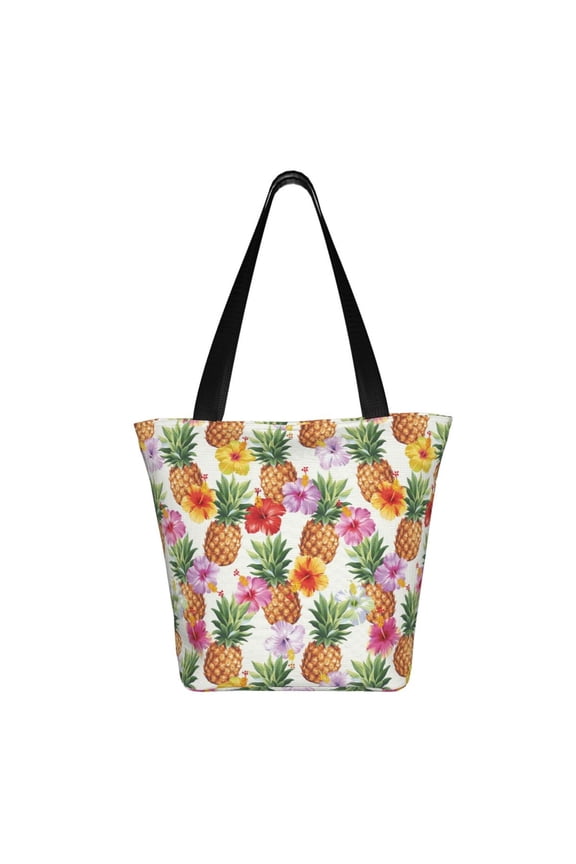 Hawaiian Pineapples And Hibiscus Flowers Print Shoulder Bag for Women, Polyester Crossbody Purse Lightweight Handbag for Daily Travel and Casual Use