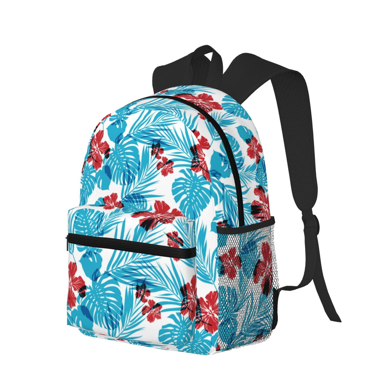 hawaiian print mini backpacks Hawaii Spirit Classic Backpack (Blue, Double Hibiscus) water bottle Adjustable straps Ratiio Hawaiian Style Print Casual